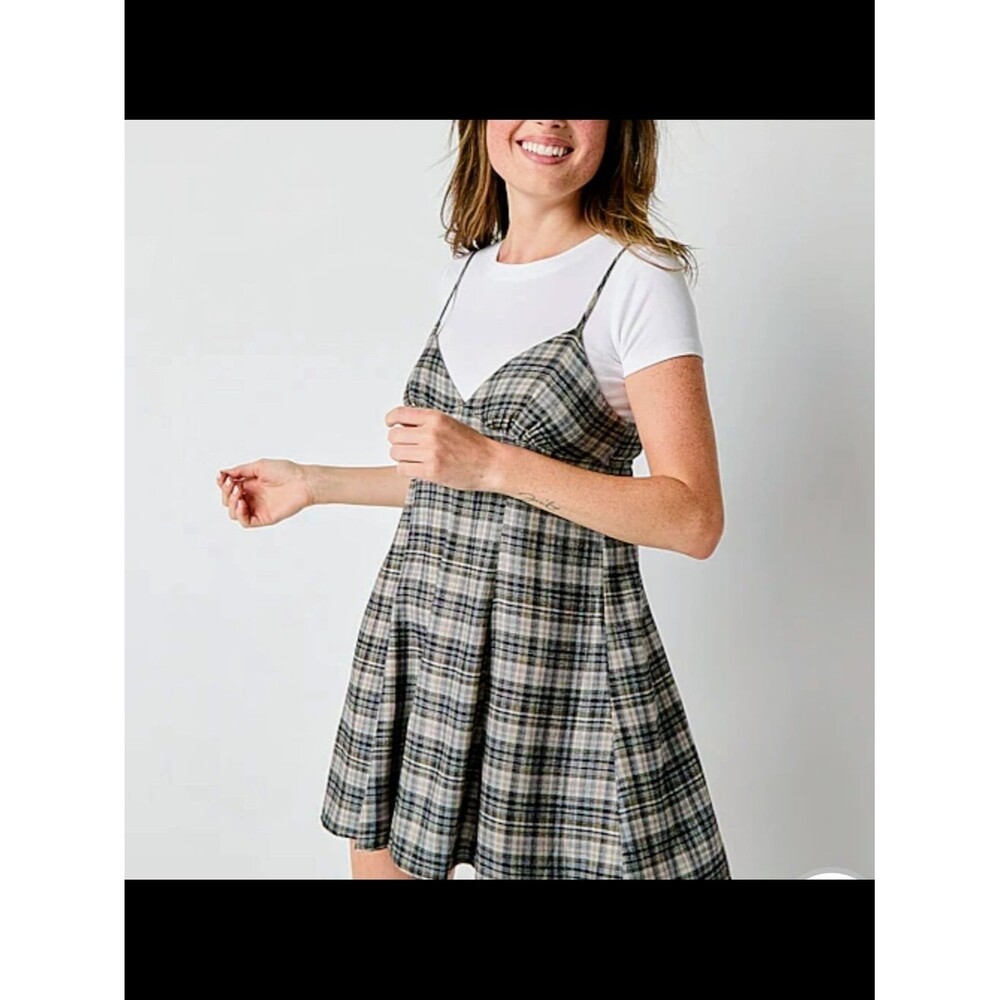 Arizona 2fer  Women's  Juniors Size S, White Short Sleeve Plaid Skirt Dress